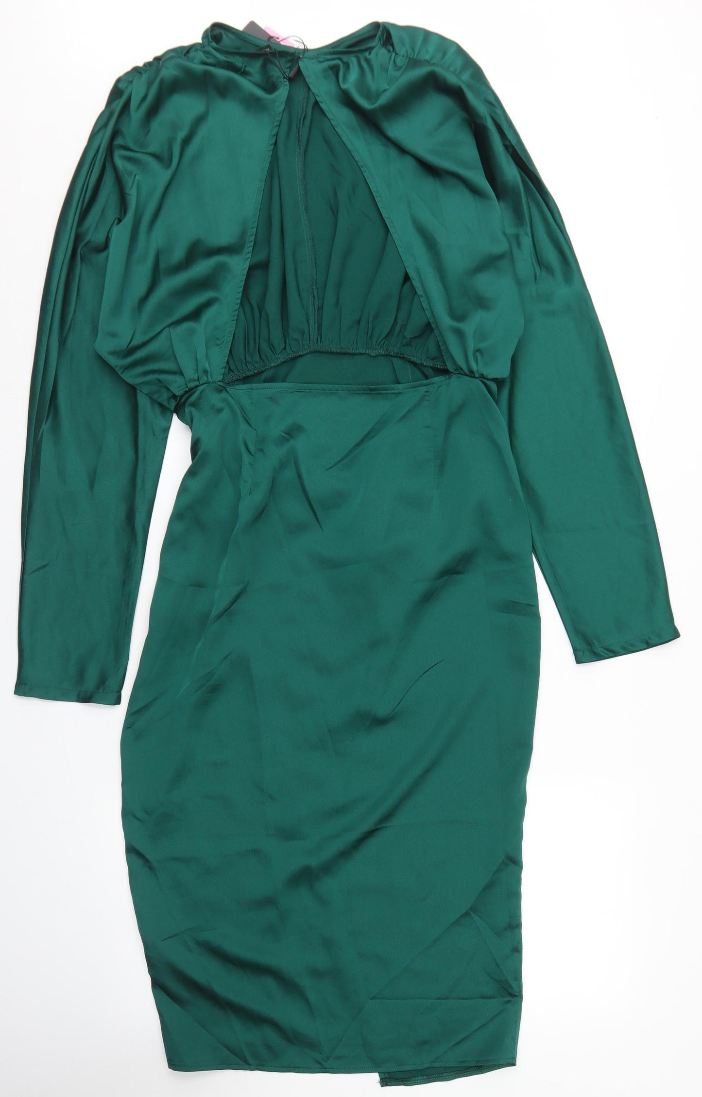 PRETTYLITTLETHING Womens Green  Polyester Wrap Dress  Size 12  Crew Neck Button - Open Back