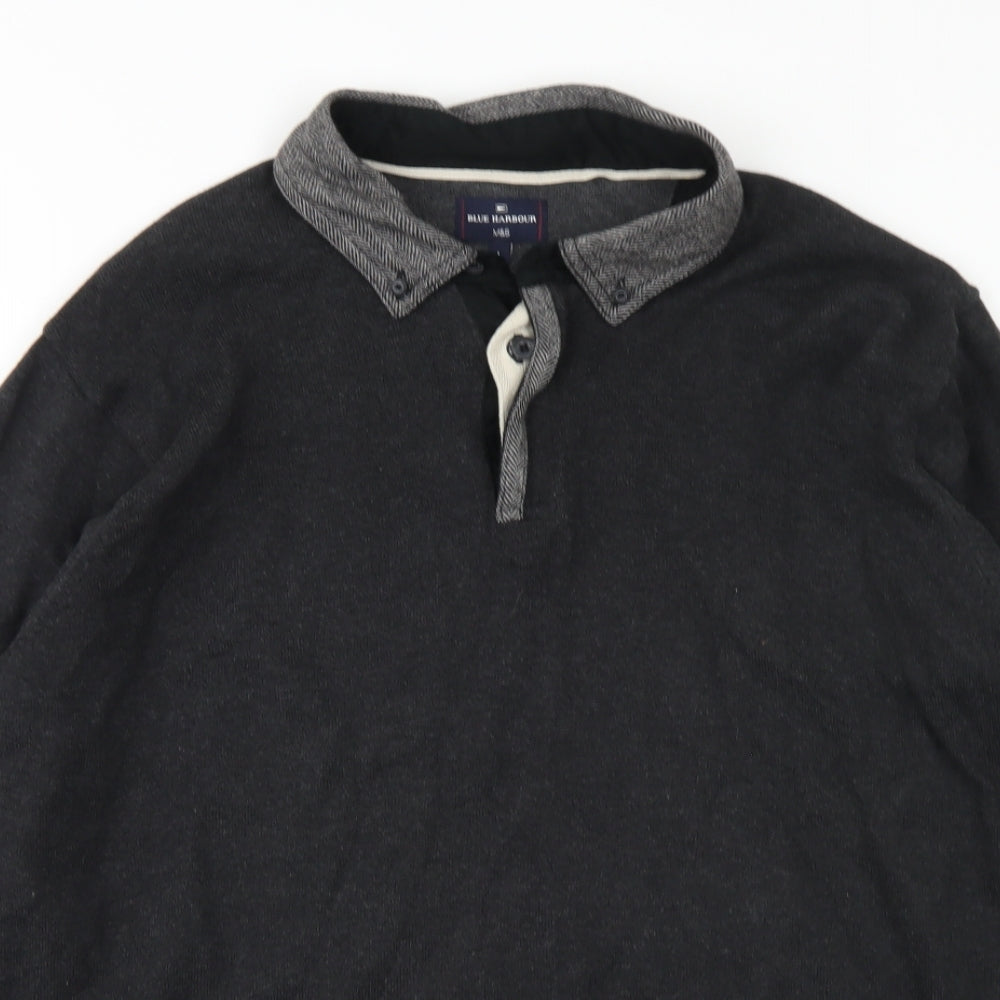 Blue Harbour Mens Grey  Cotton  Polo Size L Collared Button