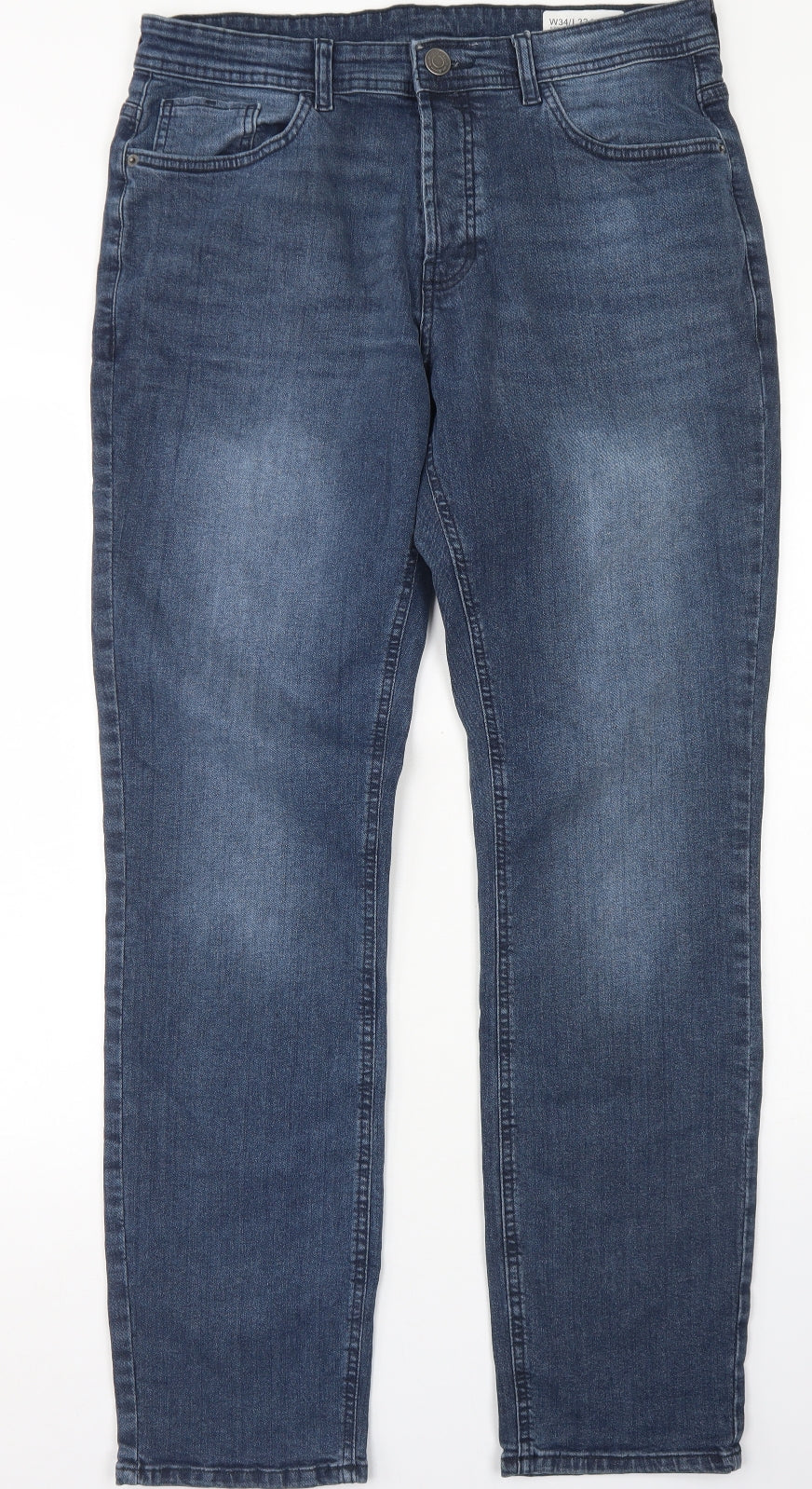 Denim Co Mens Blue  Cotton Straight Jeans Size 34 in L32 in Regular Button