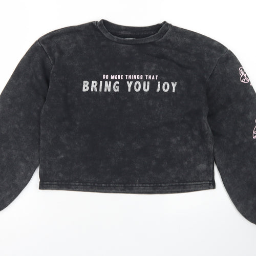Primark Girls Black  Cotton Pullover Sweatshirt Size 10 Years   - Cropped, Puff sleeve
