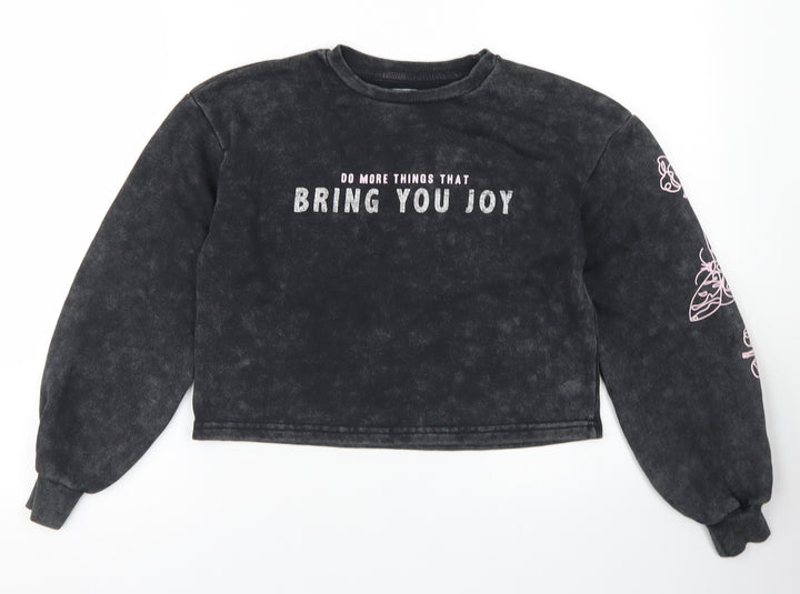 Primark Girls Black  Cotton Pullover Sweatshirt Size 10 Years   - Cropped, Puff sleeve