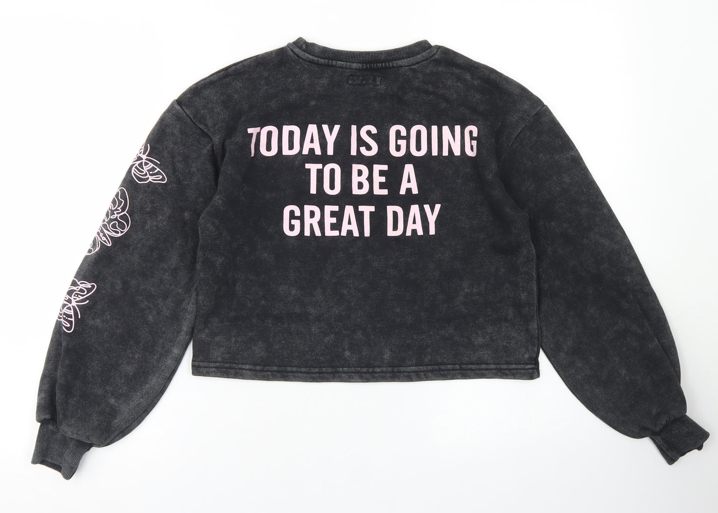 Primark Girls Black  Cotton Pullover Sweatshirt Size 10 Years   - Cropped, Puff sleeve