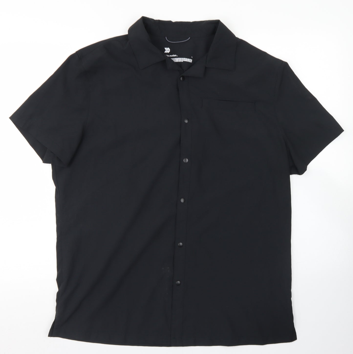 All in Motion Mens Black  Polyester  Button-Up Size L Collared Snap