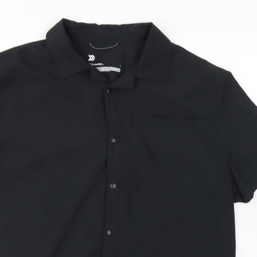All in Motion Mens Black  Polyester  Button-Up Size L Collared Snap