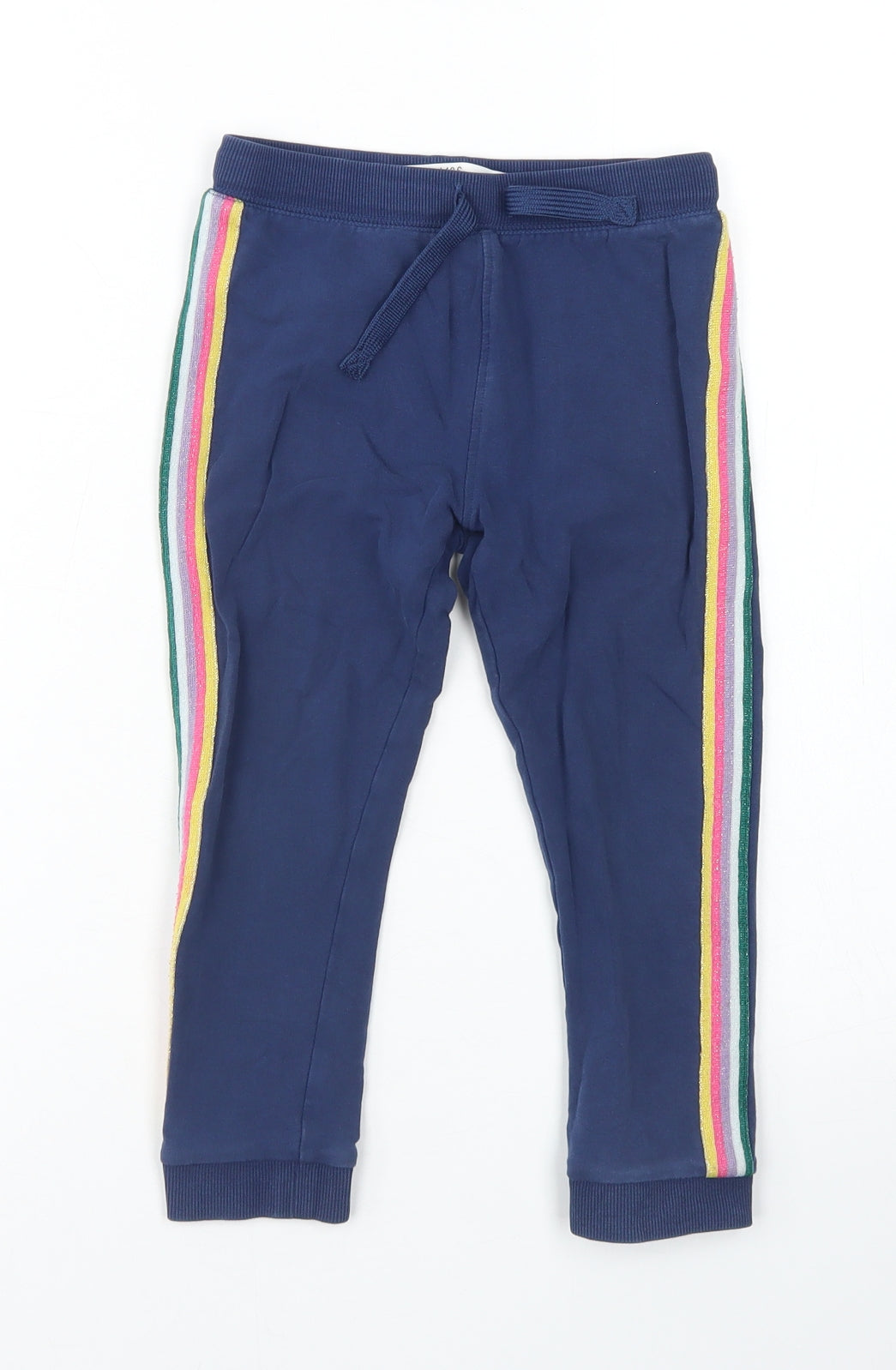 M&S Girls Blue Striped Cotton Jogger Trousers Size 3-4 Years  Regular Drawstring