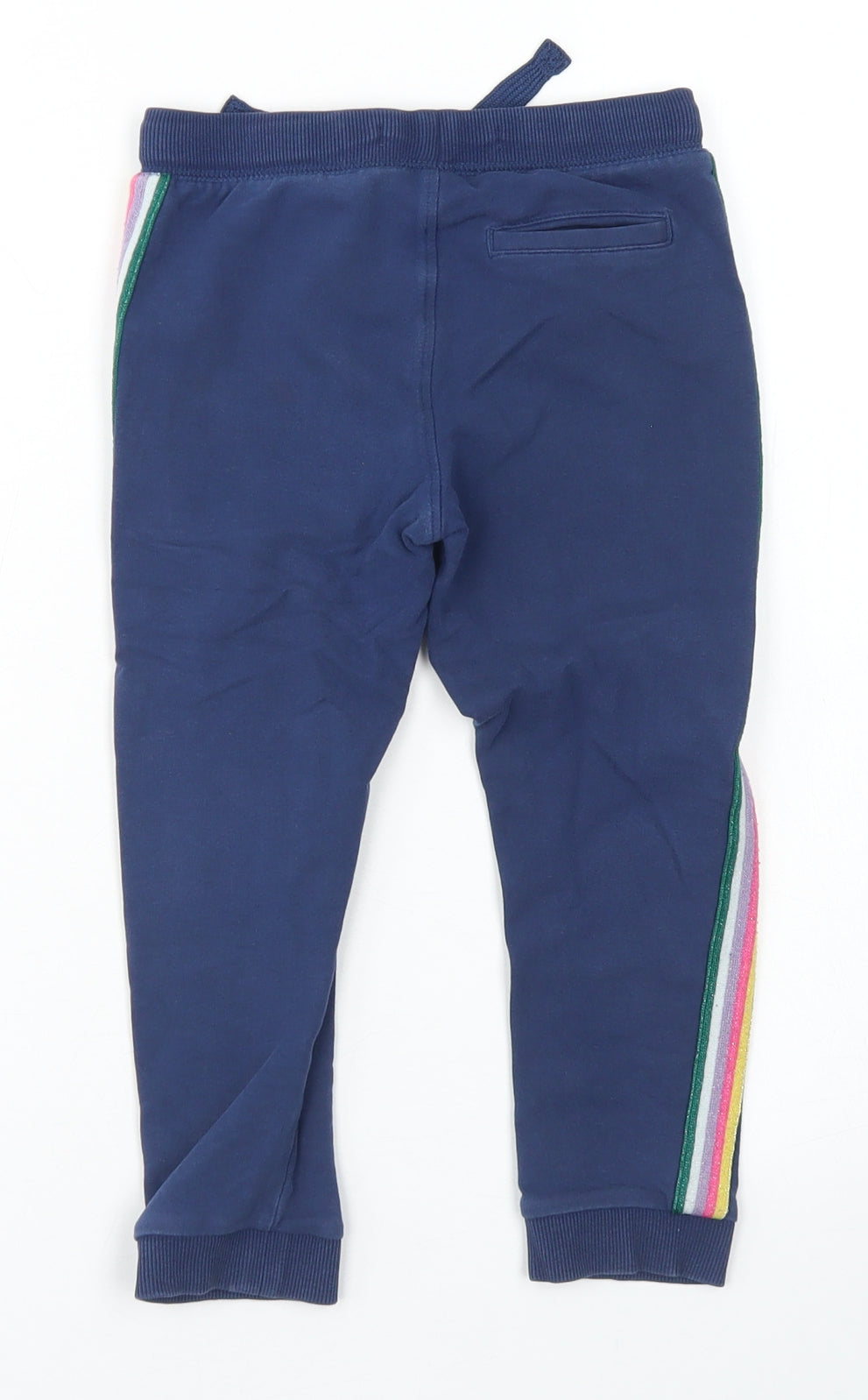 M&S Girls Blue Striped Cotton Jogger Trousers Size 3-4 Years  Regular Drawstring