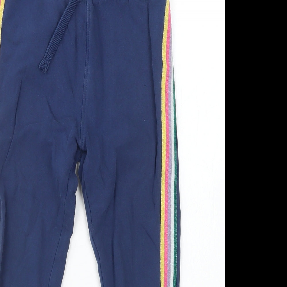 M&S Girls Blue Striped Cotton Jogger Trousers Size 3-4 Years  Regular Drawstring