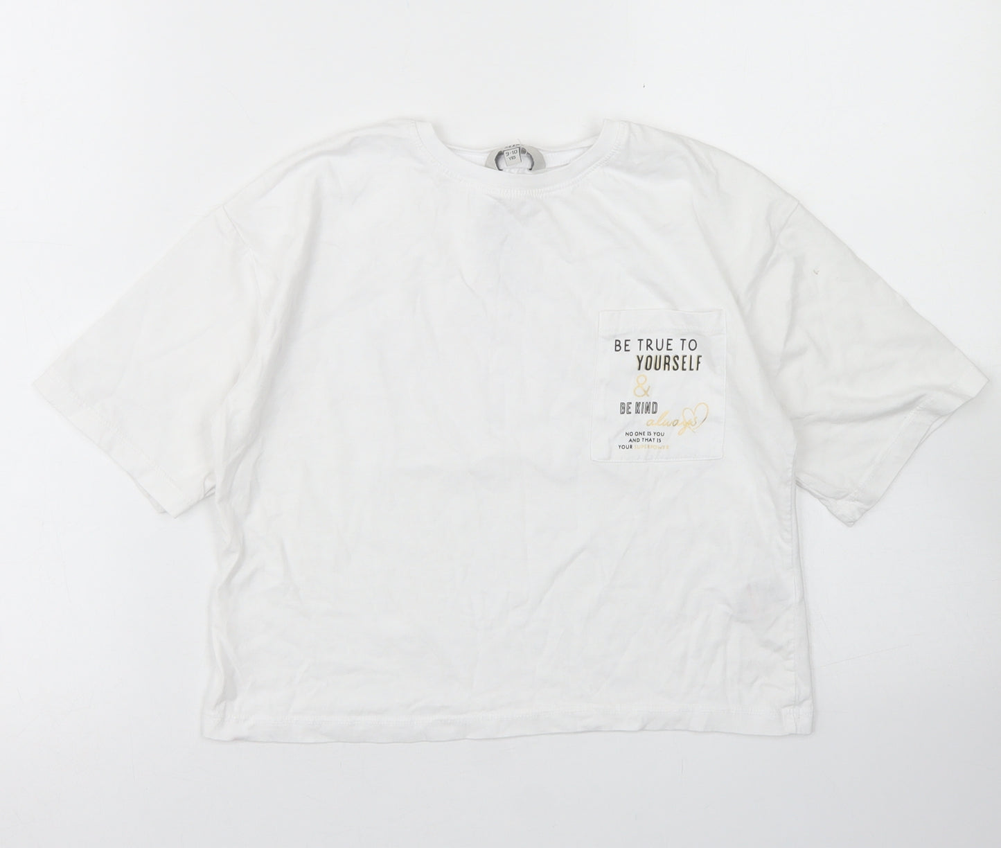 Miss E-vie Girls White  Cotton Cropped T-Shirt Size 9-10 Years Crew Neck