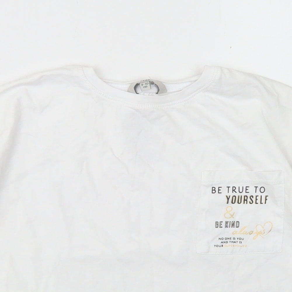 Miss E-vie Girls White  Cotton Cropped T-Shirt Size 9-10 Years Crew Neck