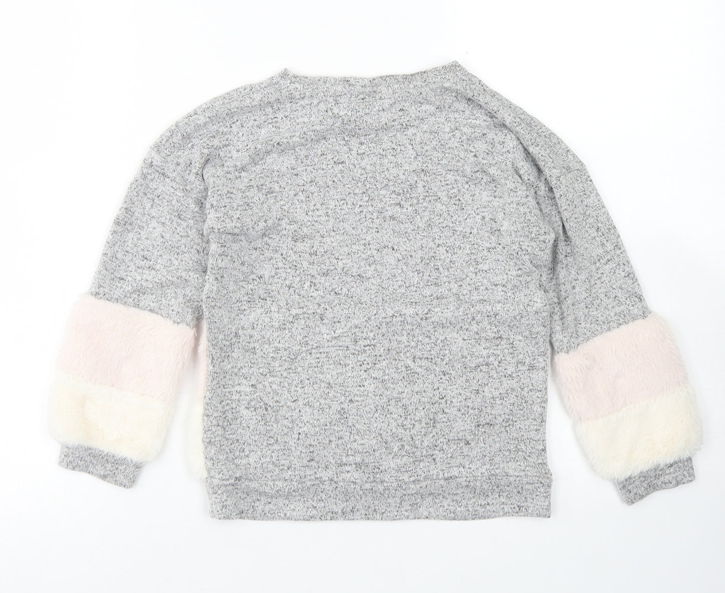 F&F Girls Grey  Viscose Basic T-Shirt Size 5-6 Years Crew Neck