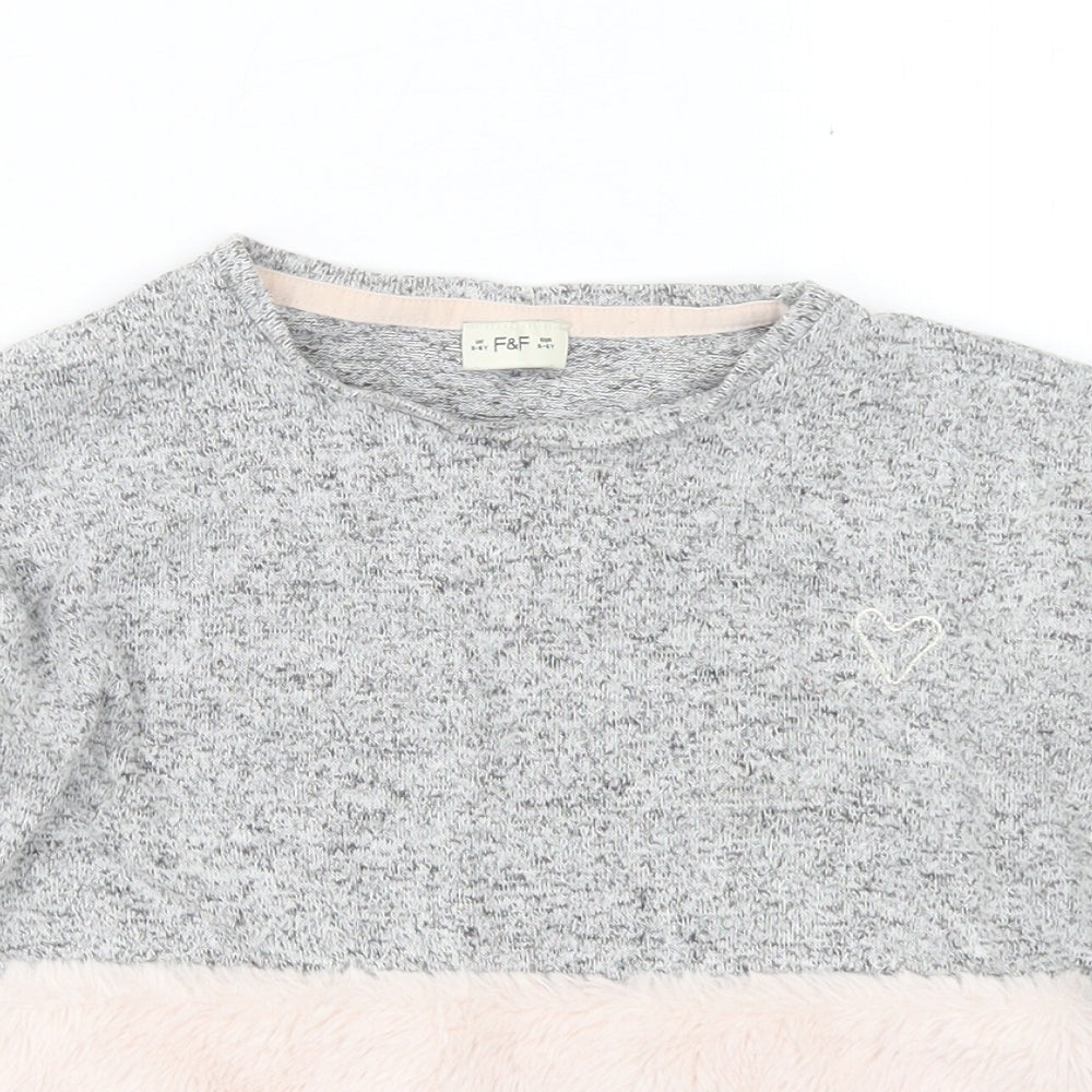 F&F Girls Grey  Viscose Basic T-Shirt Size 5-6 Years Crew Neck