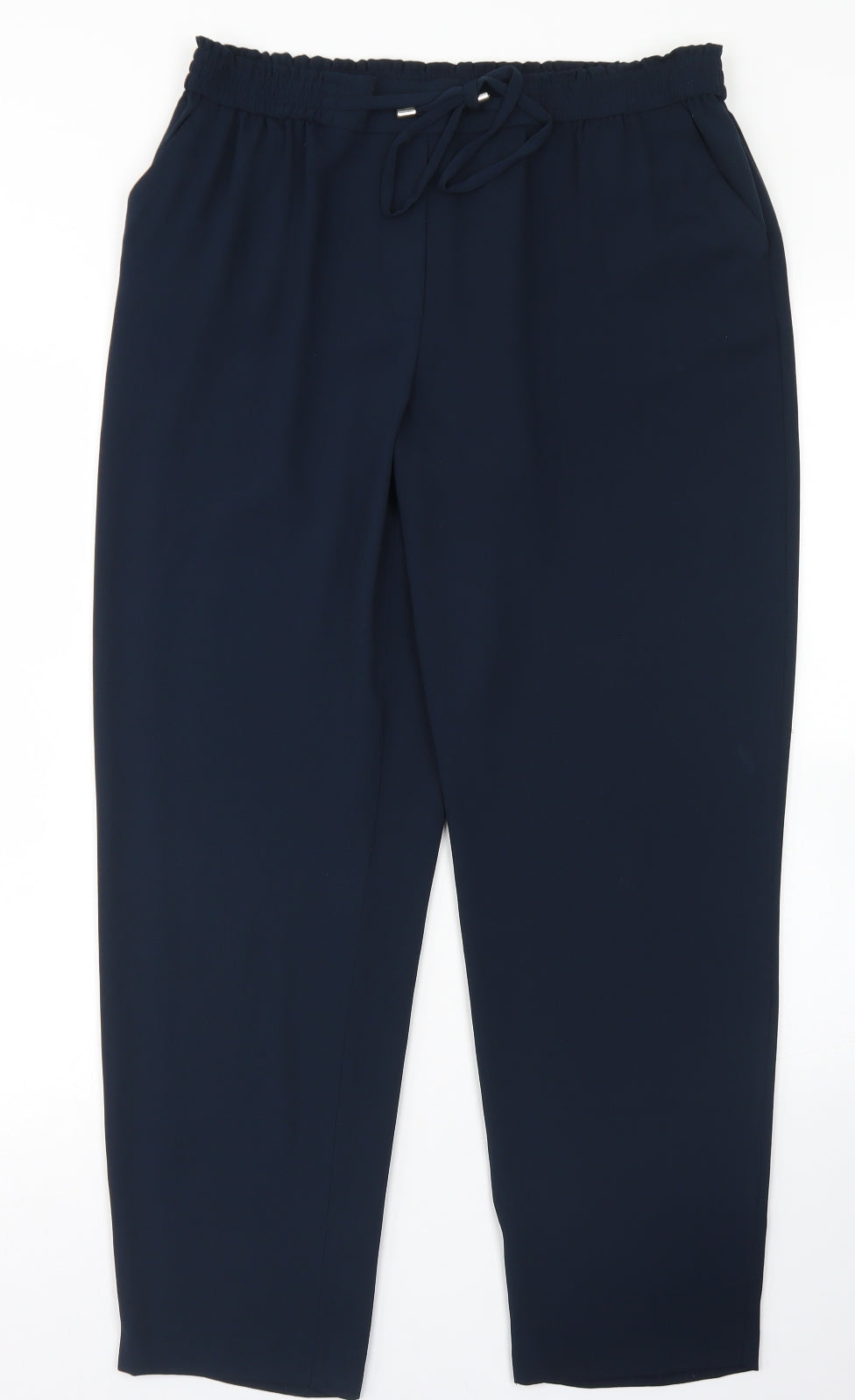 Dunnes Stores Womens Blue  Polyester Dress Pants Trousers Size 12 L27 in Regular Drawstring