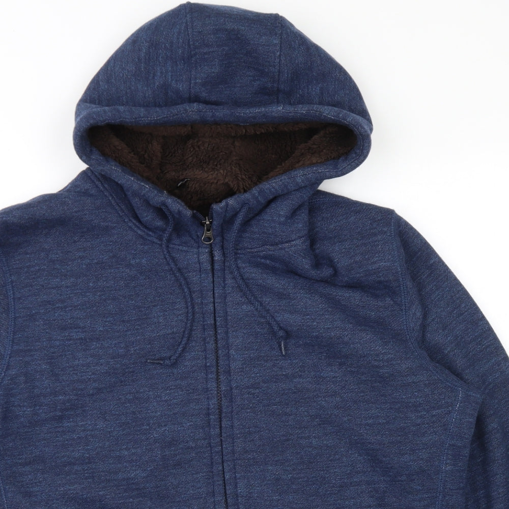Uniqlo Mens Blue  Polyester Full Zip Hoodie Size L   - Fleece Lined