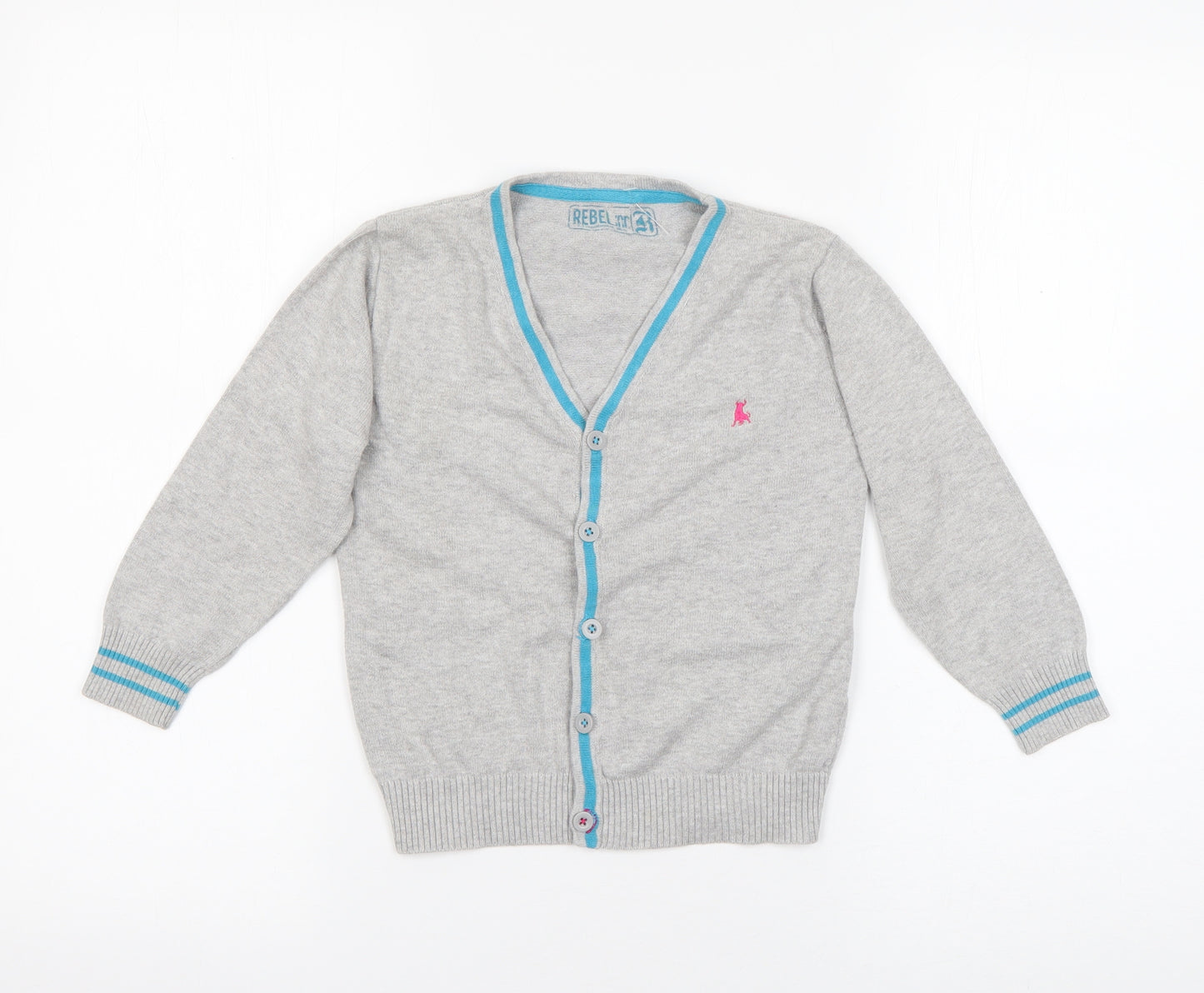 Rebel Boys Grey V-Neck  Cotton Cardigan Jumper Size 2-3 Years  Button
