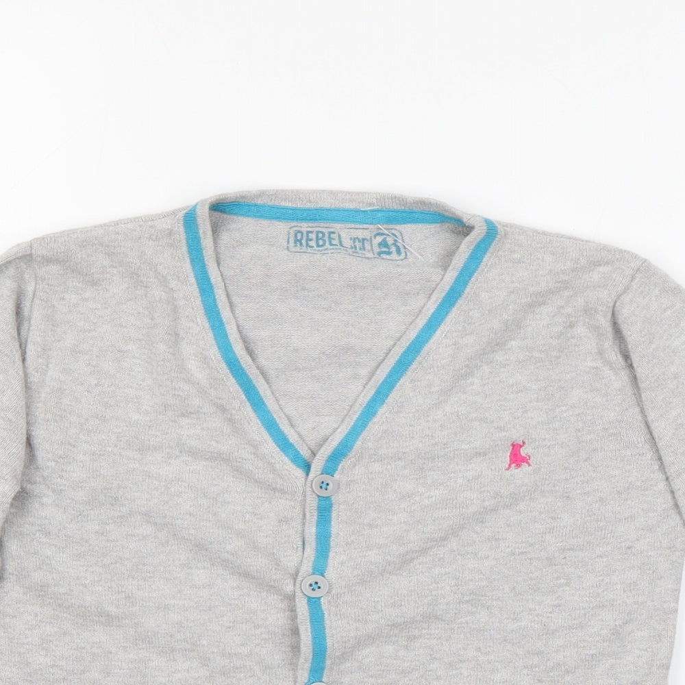 Rebel Boys Grey V-Neck  Cotton Cardigan Jumper Size 2-3 Years  Button