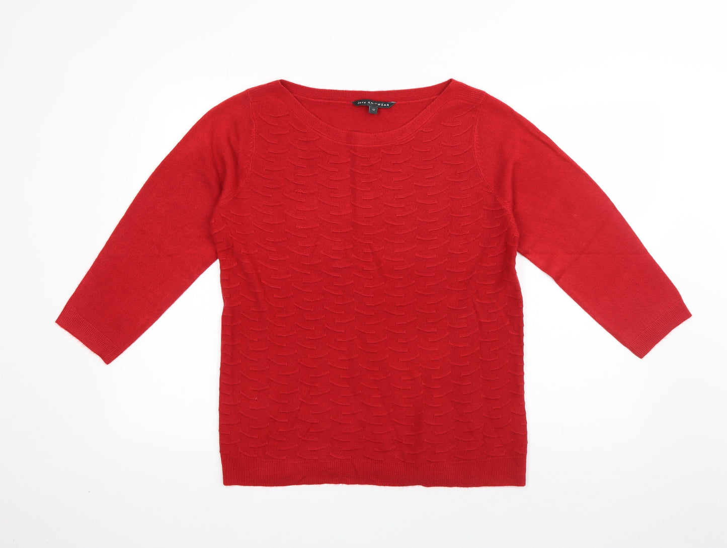 Love Knitwear Womens Red Boat Neck Plaid Acrylic Pullover Jumper Size 12   - Ribbed Knit detail