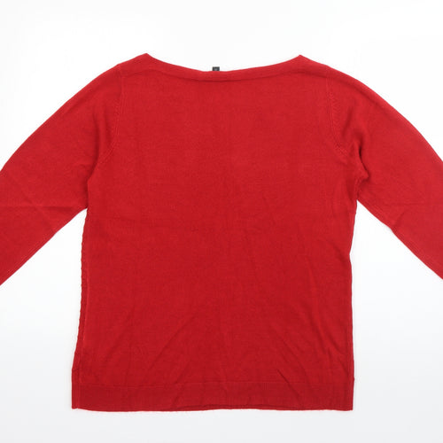 Love Knitwear Womens Red Boat Neck Plaid Acrylic Pullover Jumper Size 12   - Ribbed Knit detail