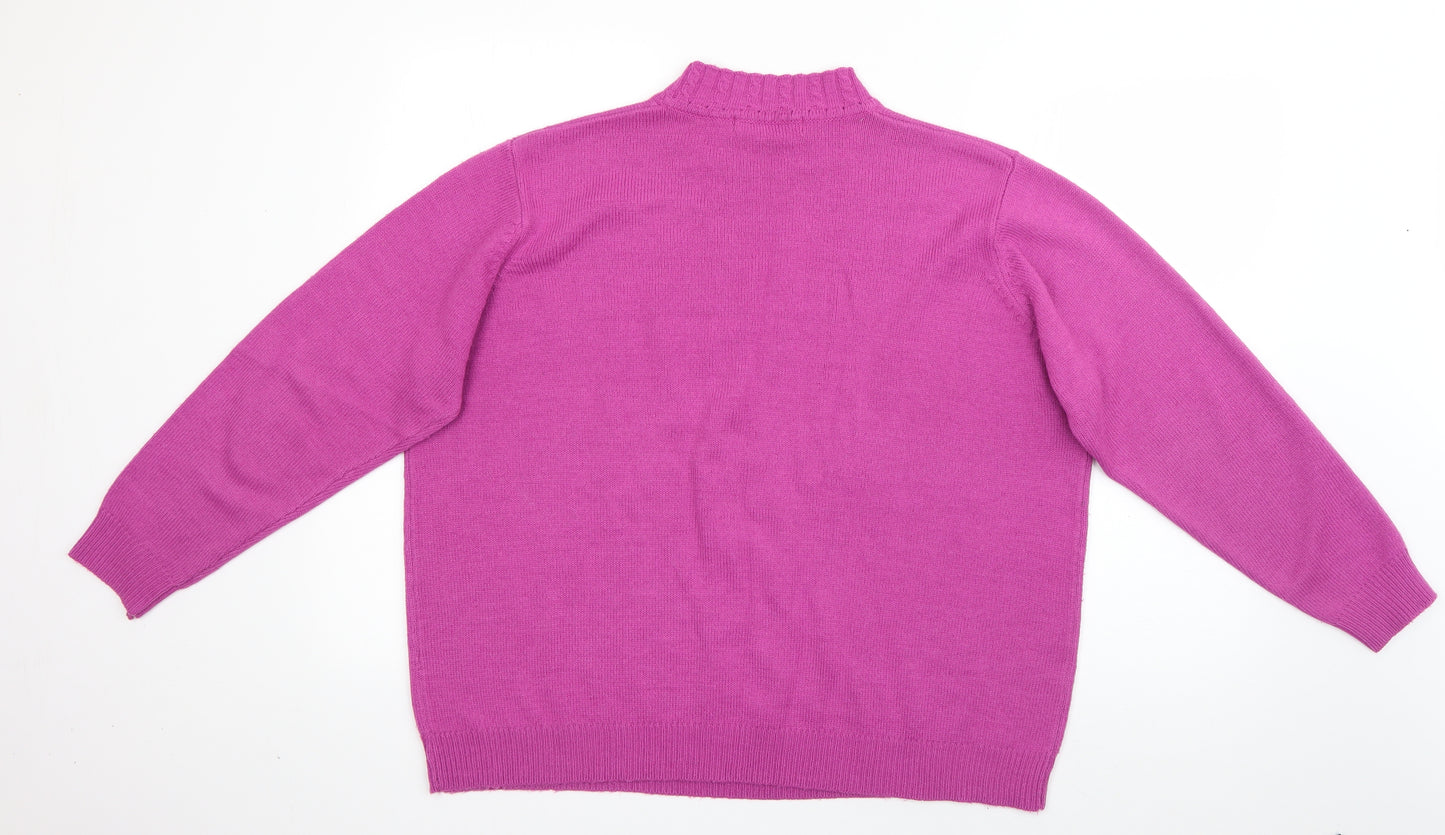 EWM Pure Classics Womens Purple Round Neck  Acrylic Pullover Jumper Size XL   - Chain Knit Effect