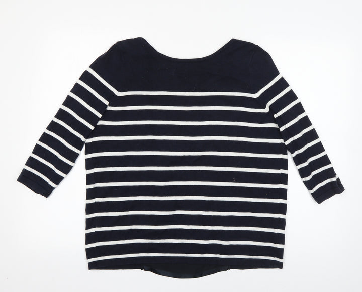 Wallis Womens Blue Round Neck Striped Polyester Pullover Jumper Size S   - Open Lined Back