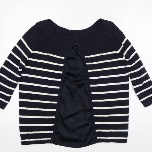 Wallis Womens Blue Round Neck Striped Polyester Pullover Jumper Size S   - Open Lined Back