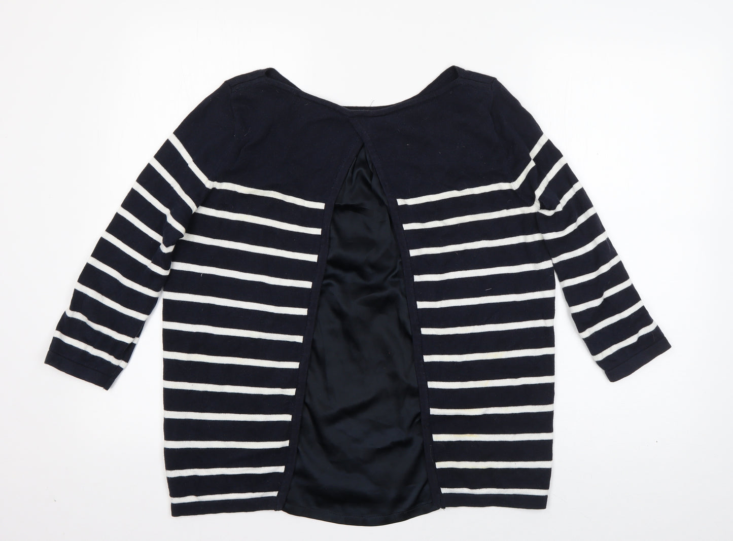 Wallis Womens Blue Round Neck Striped Polyester Pullover Jumper Size S   - Open Lined Back