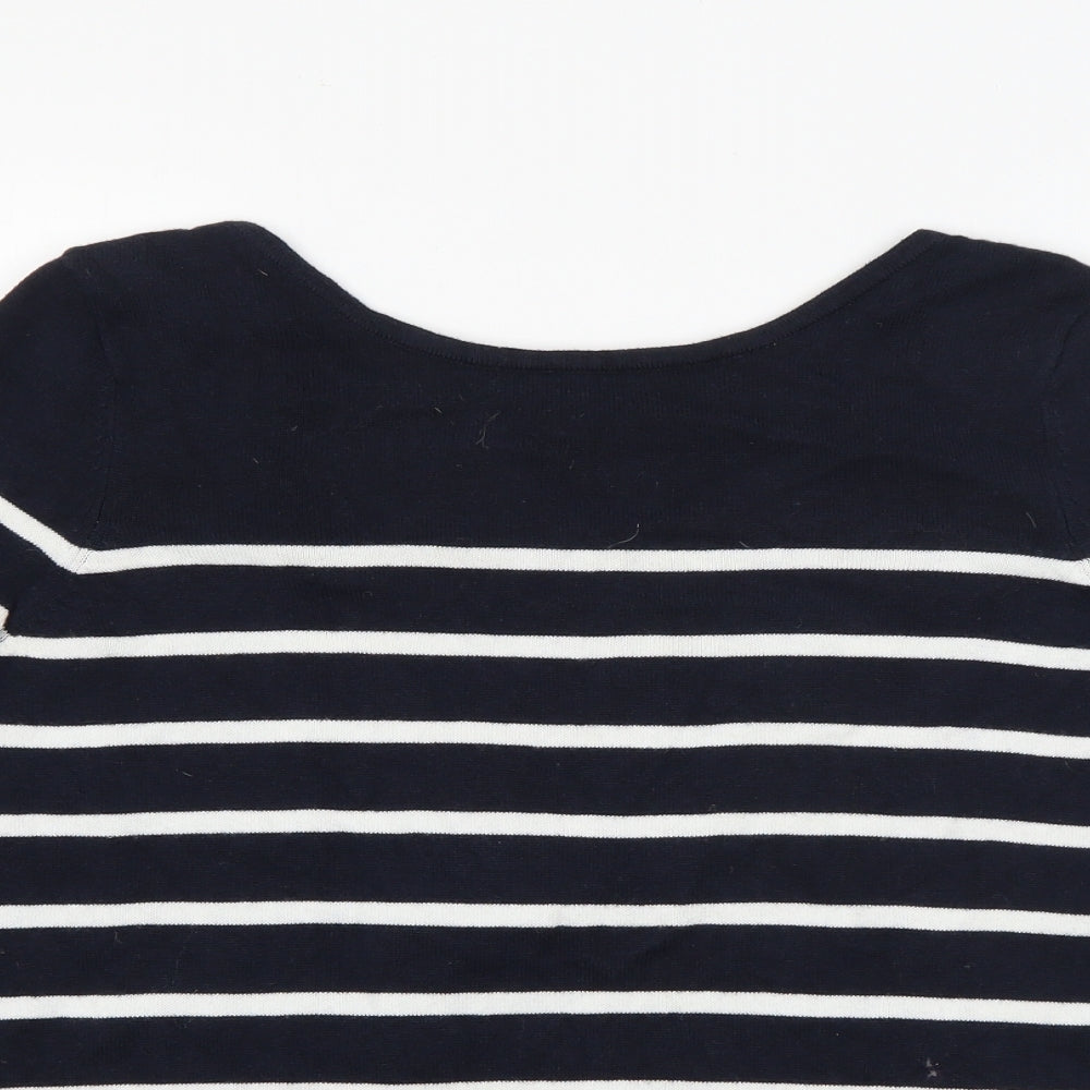 Wallis Womens Blue Round Neck Striped Polyester Pullover Jumper Size S   - Open Lined Back