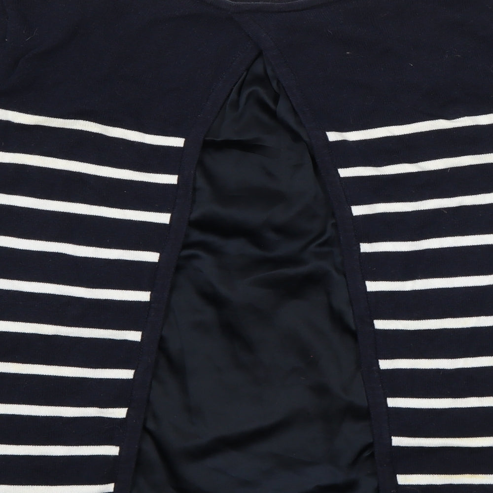 Wallis Womens Blue Round Neck Striped Polyester Pullover Jumper Size S   - Open Lined Back