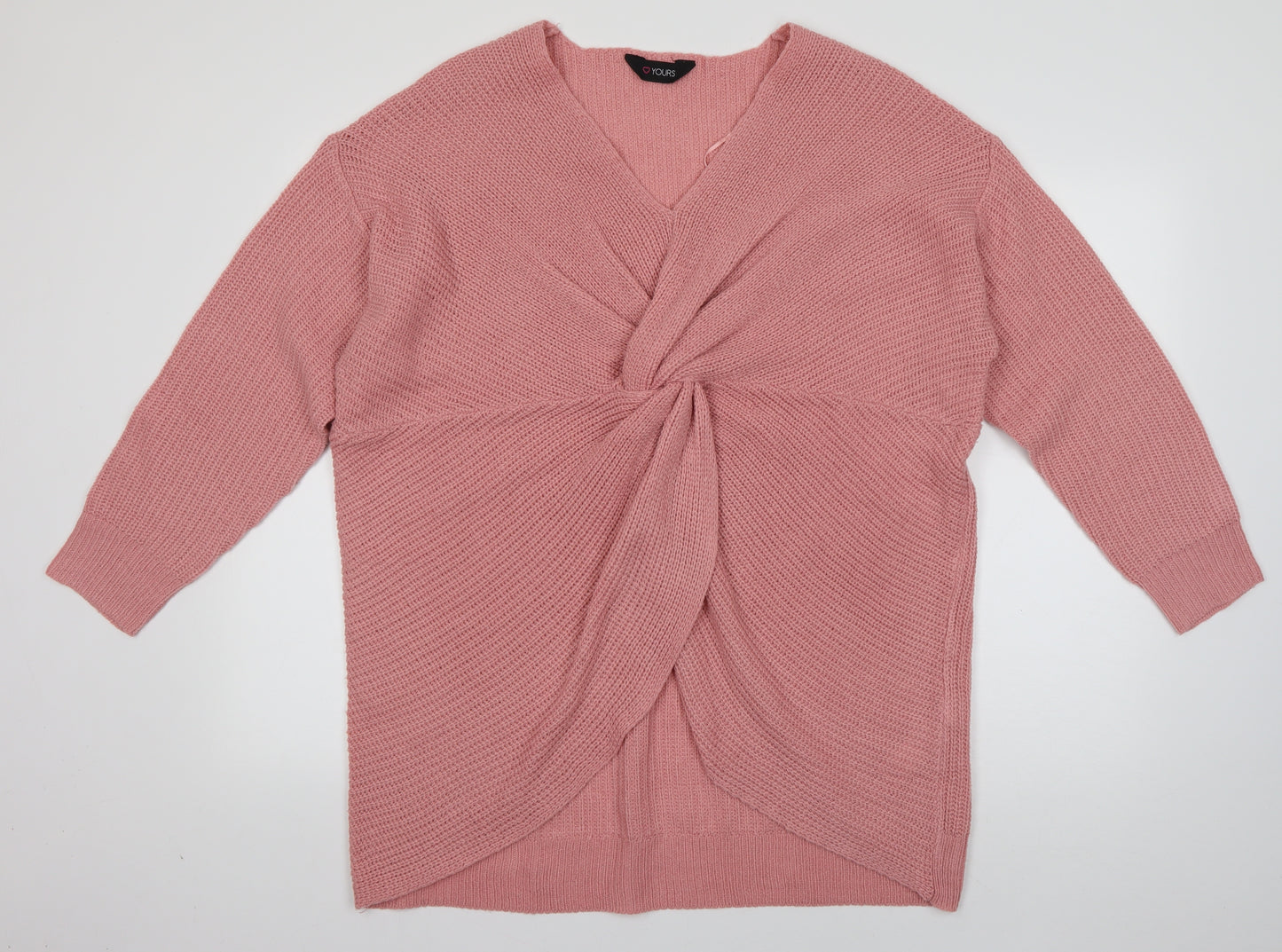 Yours Womens Pink V-Neck  Acrylic Pullover Jumper Size 18