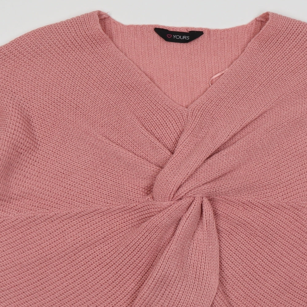 Yours Womens Pink V-Neck  Acrylic Pullover Jumper Size 18