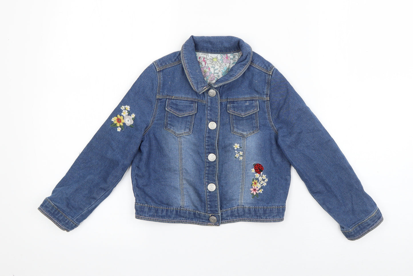 Nutmeg Girls Blue   Jacket  Size 4-5 Years  Button - Ladybug,flowers
