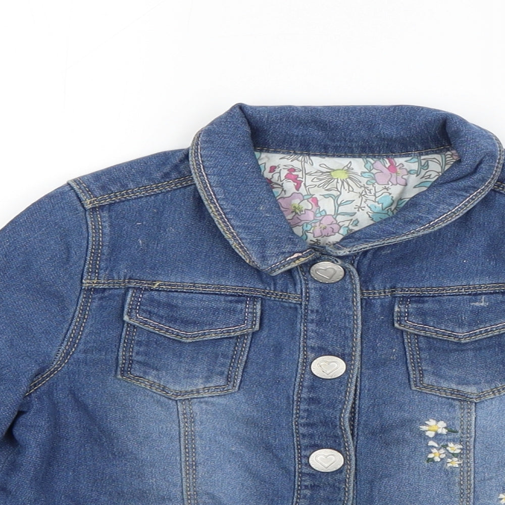 Nutmeg Girls Blue   Jacket  Size 4-5 Years  Button - Ladybug,flowers