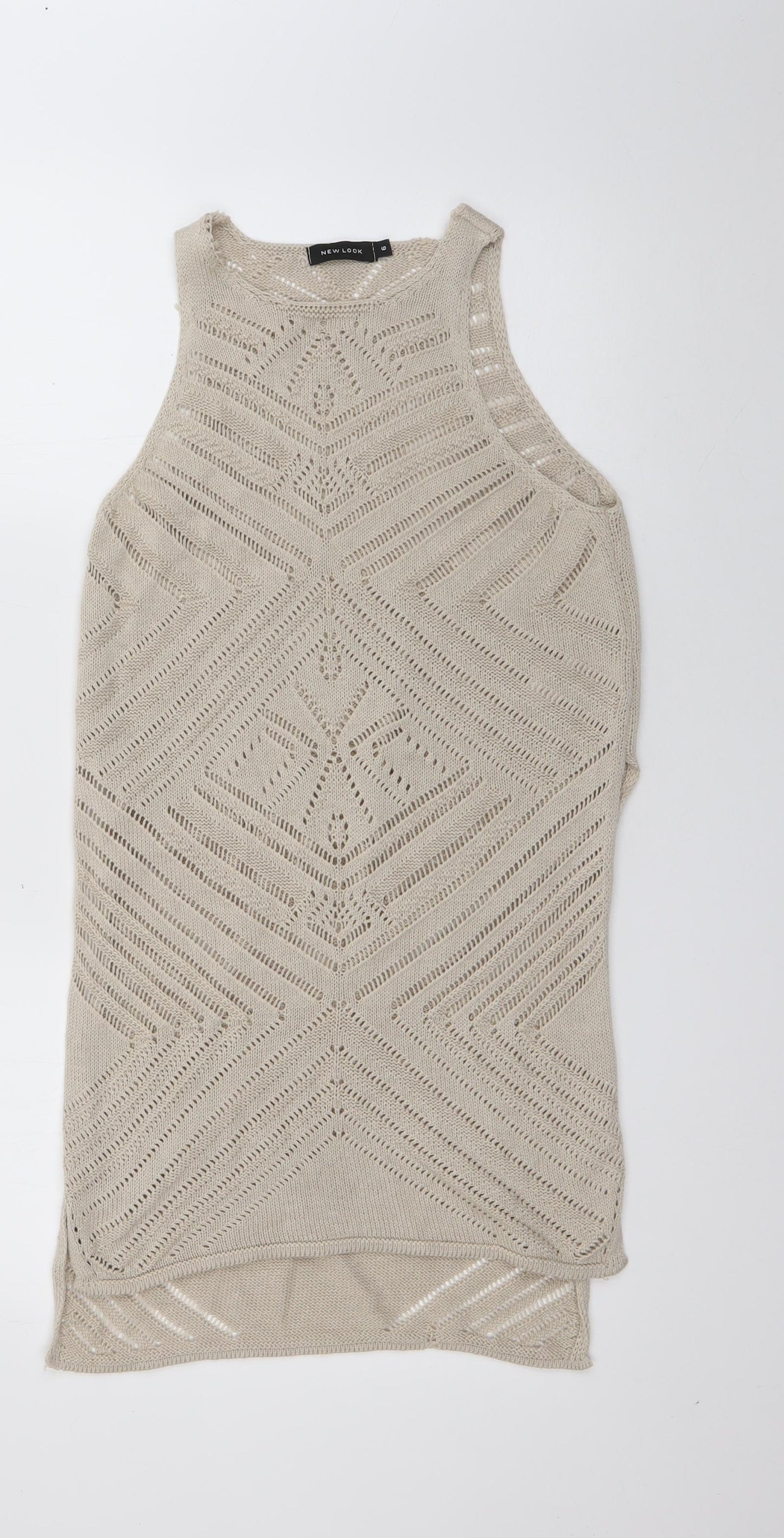 New Look Womens Beige  Cotton Basic Tank Size 6 Round Neck - Beach Dress