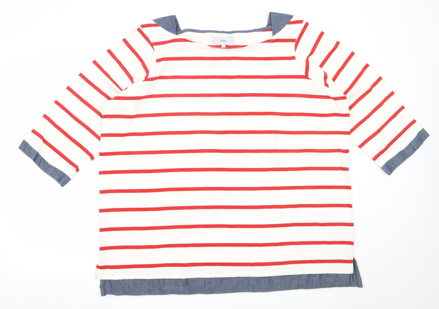 NEXT Womens White Striped Cotton Basic T-Shirt Size 22 Round Neck