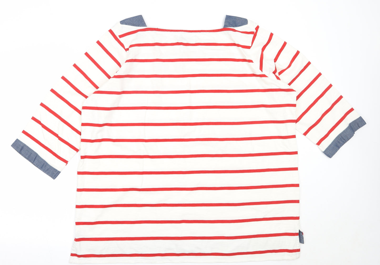 NEXT Womens White Striped Cotton Basic T-Shirt Size 22 Round Neck