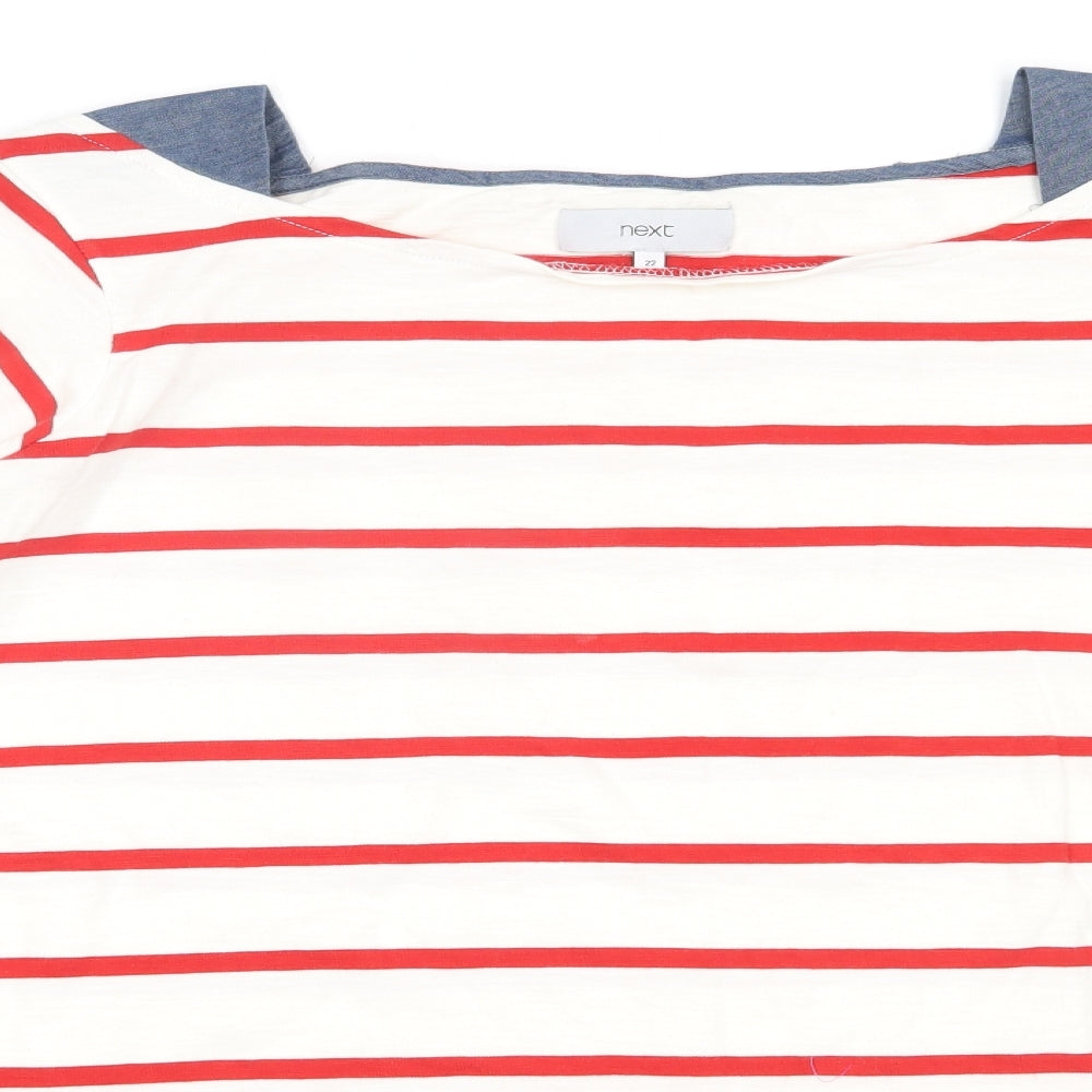 NEXT Womens White Striped Cotton Basic T-Shirt Size 22 Round Neck