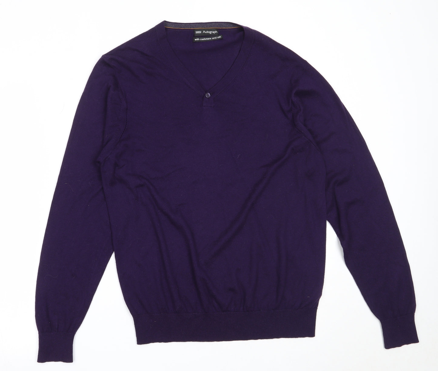 Marks and Spencer Mens Purple V-Neck  Cotton Pullover Jumper Size M