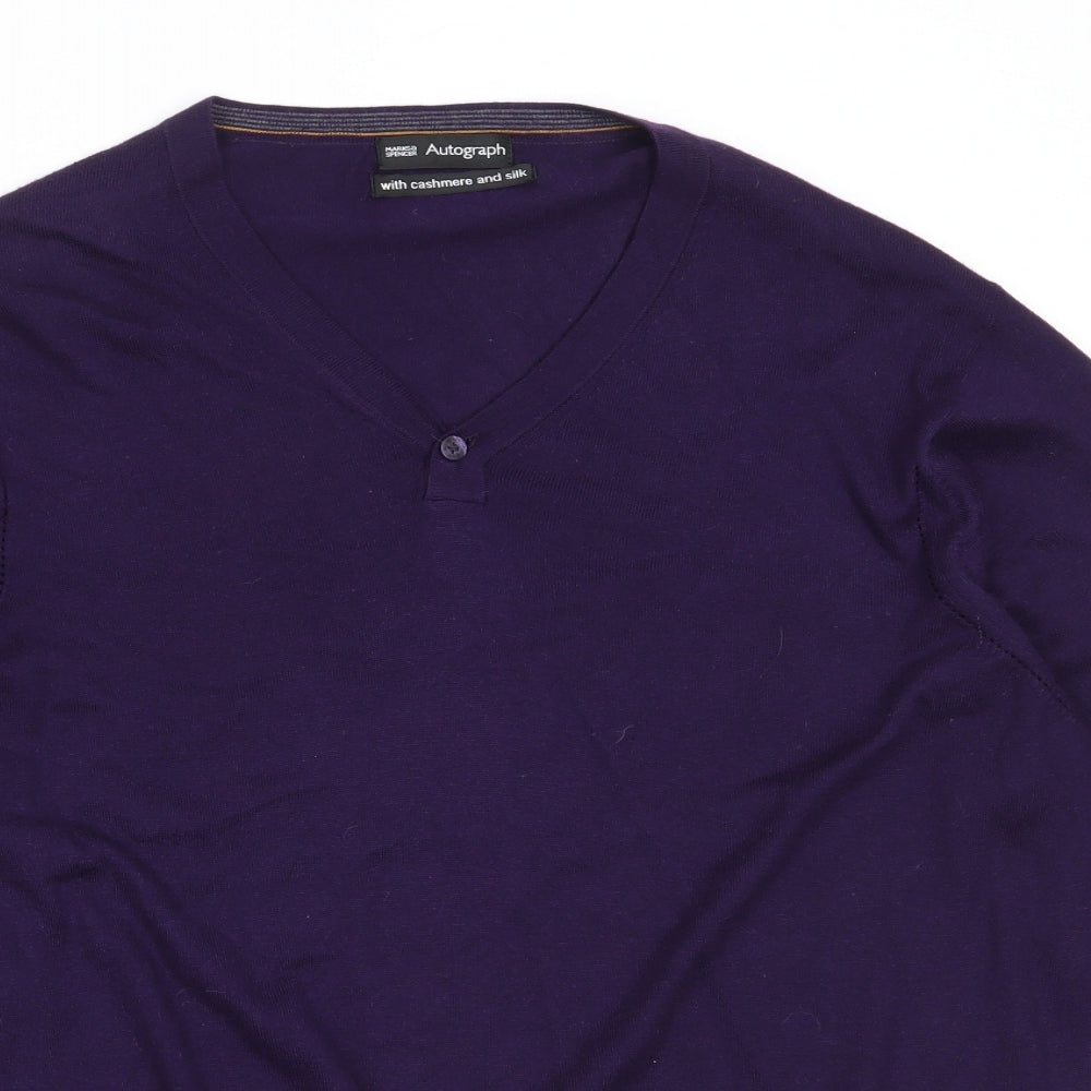 Marks and Spencer Mens Purple V-Neck  Cotton Pullover Jumper Size M