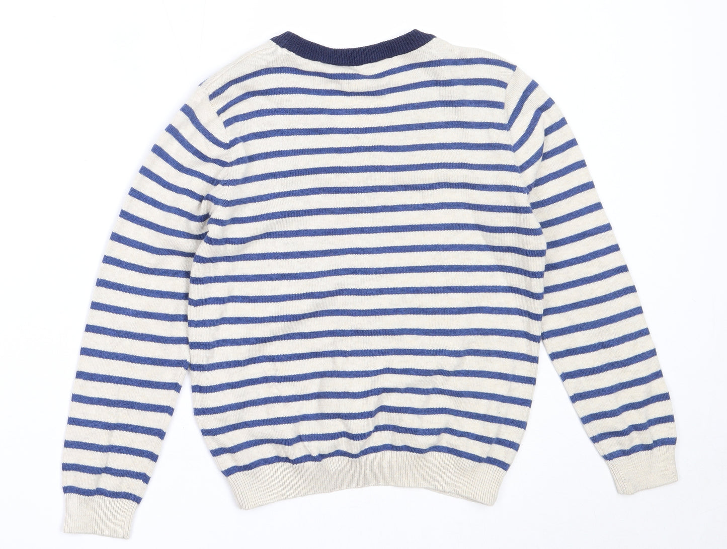 H&M Boys Beige V-Neck Striped Cotton Cardigan Jumper Size 7-8 Years