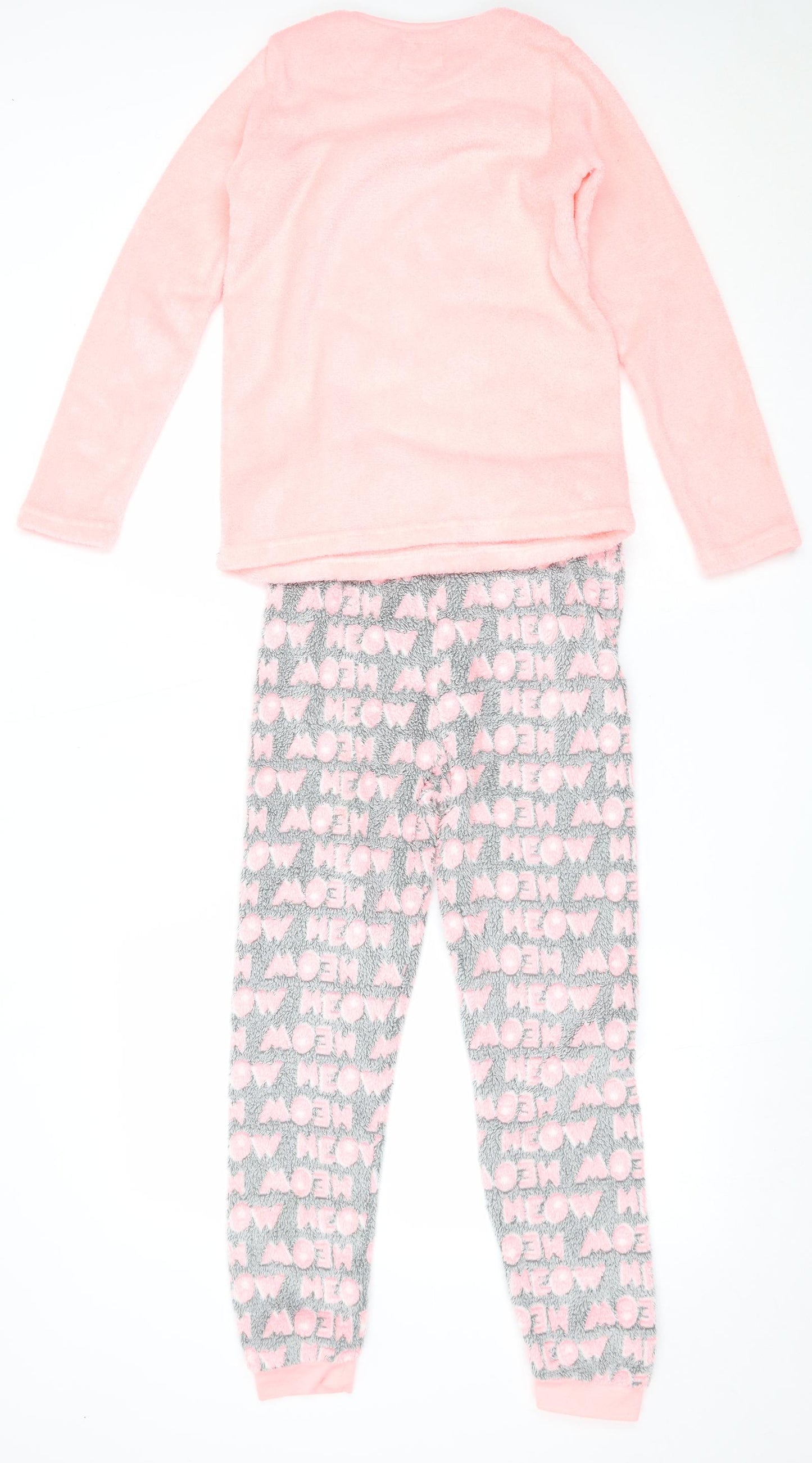 Primark Girls Pink Solid Polyester Top Pyjama Set Size 11-12 Years