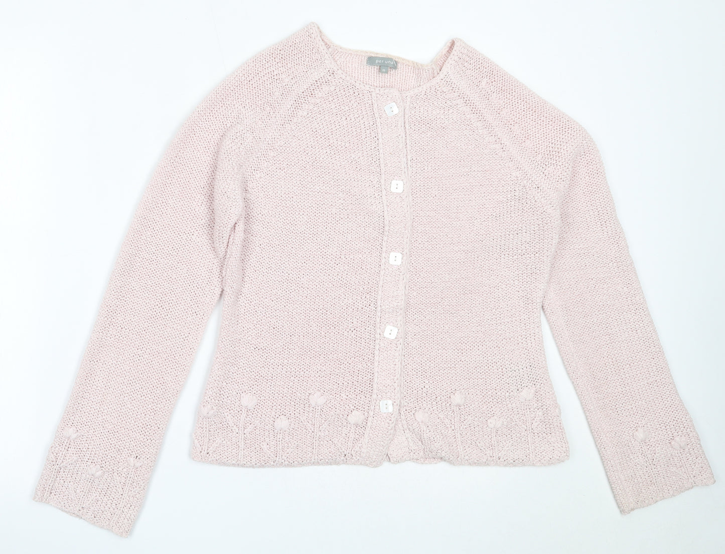 Per Una Womens Pink Round Neck  Acrylic Cardigan Jumper Size M