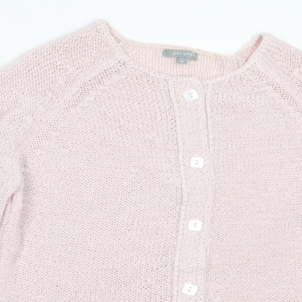 Per Una Womens Pink Round Neck  Acrylic Cardigan Jumper Size M
