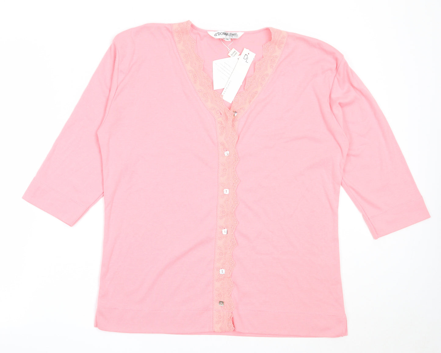 Donna Lewis Womens Pink V-Neck  Polyester Cardigan Jumper Size XL