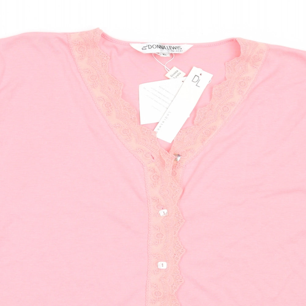 Donna Lewis Womens Pink V-Neck  Polyester Cardigan Jumper Size XL