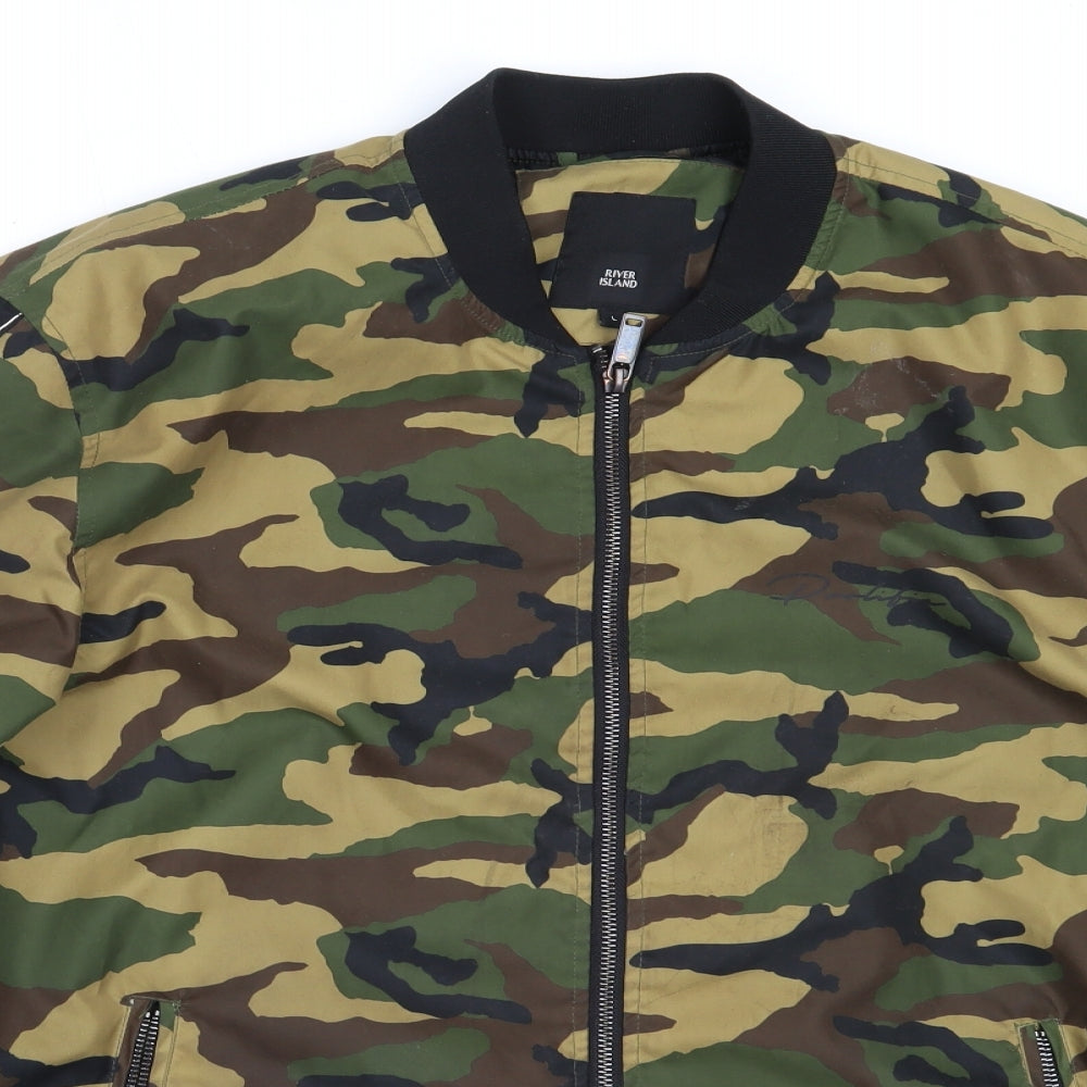 River Island Mens Green Camouflage  Bomber Jacket Jacket Size L