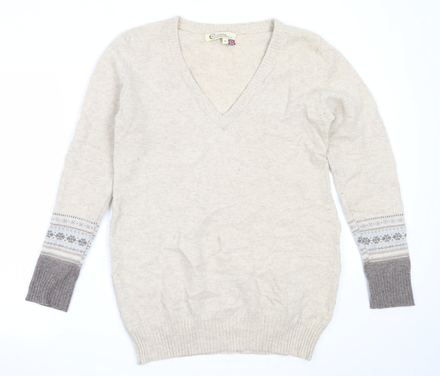 Celtic Clothing Womens Beige V-Neck  Wool Pullover Jumper Size M