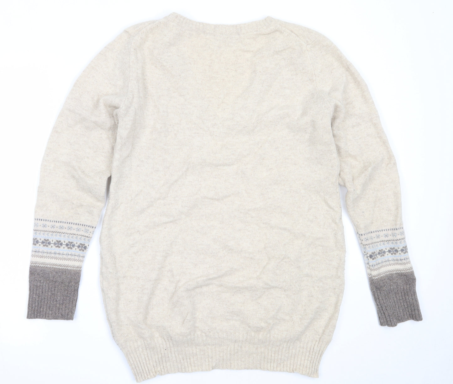 Celtic Clothing Womens Beige V-Neck  Wool Pullover Jumper Size M