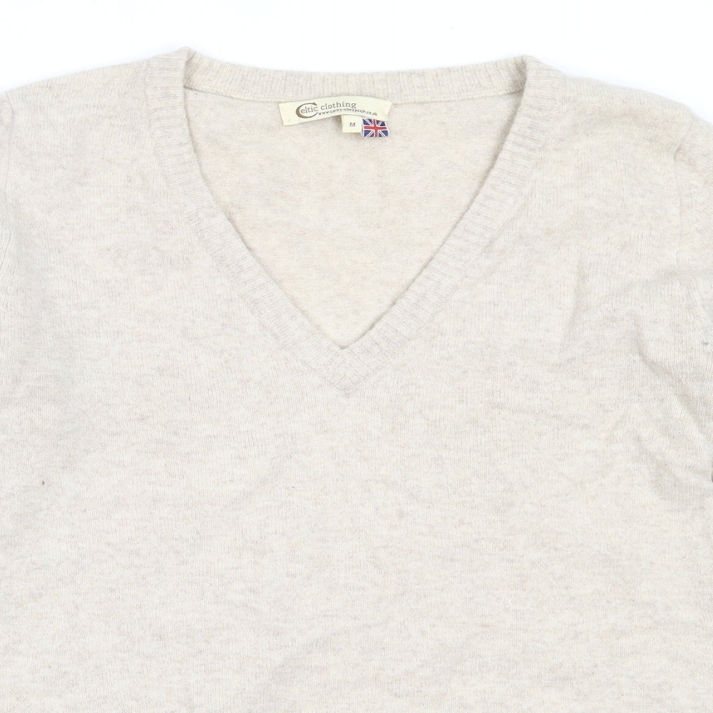 Celtic Clothing Womens Beige V-Neck  Wool Pullover Jumper Size M