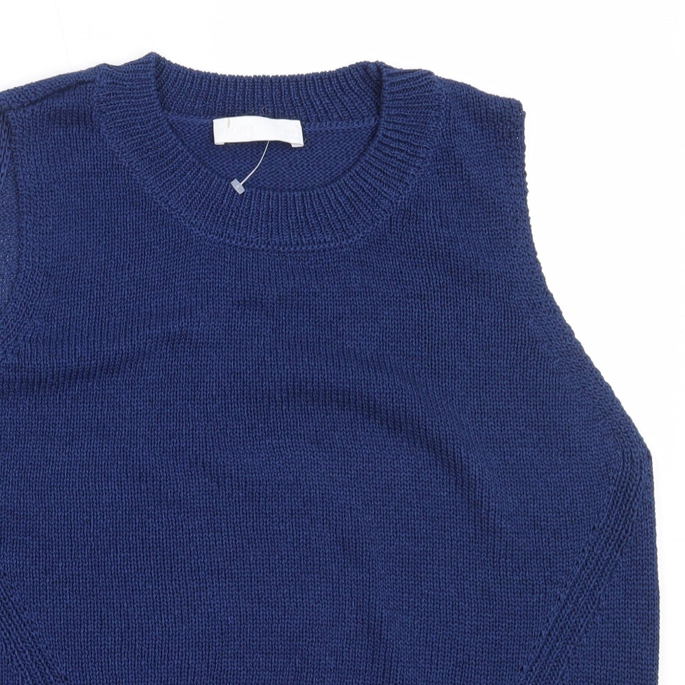 Per Una Womens Blue Round Neck  Acrylic Vest Jumper Size 16