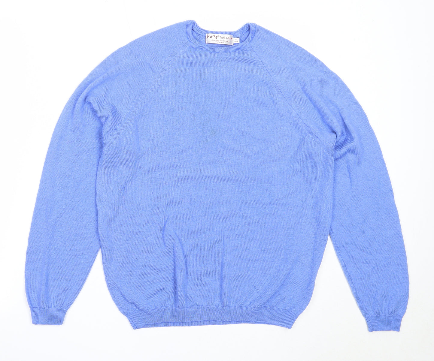 EWM Womens Blue Round Neck  Wool Pullover Jumper Size S