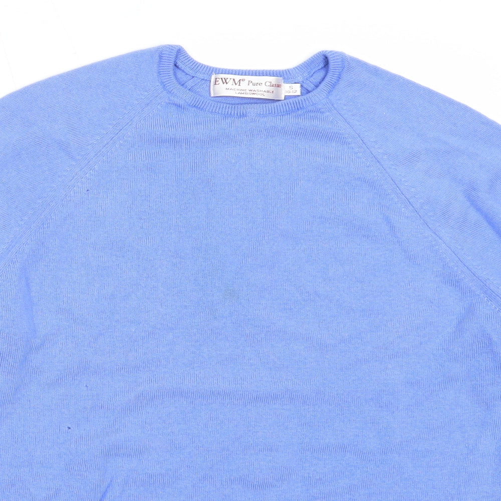 EWM Womens Blue Round Neck  Wool Pullover Jumper Size S